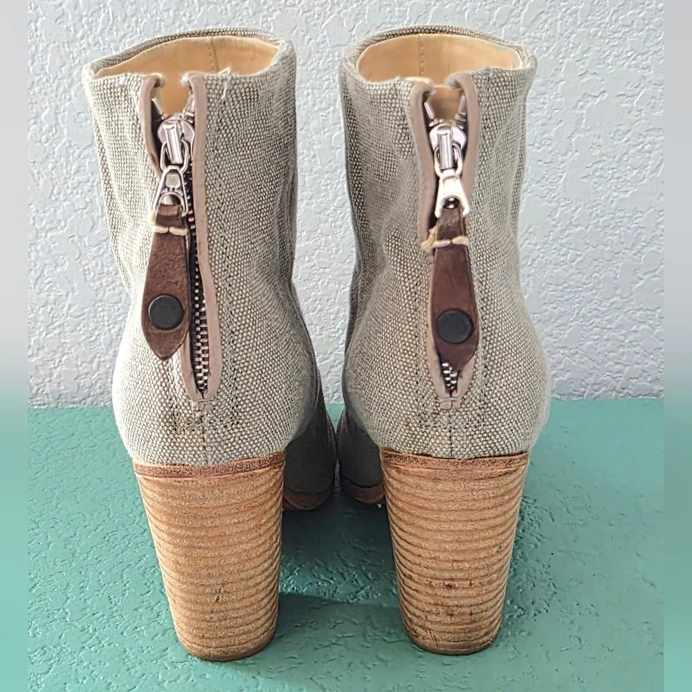 rag & bone Newbury Canvas Ankle Boots Gray Putty Size 37 Block Heel Zip